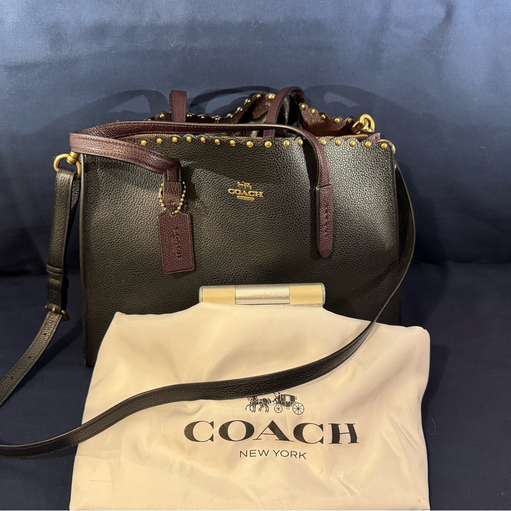 AUTHENTIC COACH BLACK PEBBLE LEATHER CHARLIE CARRYALL W/SCALLOP RIVET #73845 VGC